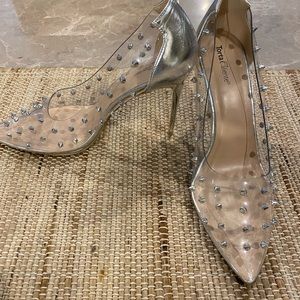 Clear Stilletto Heels with Silver Spike Detail